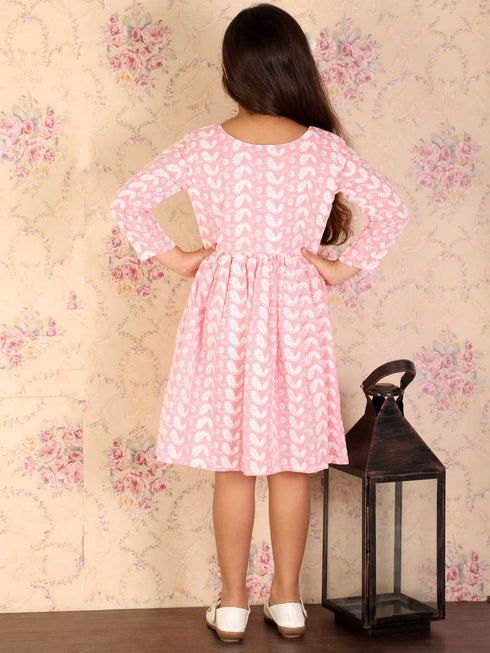 Girl's Pink Pure Cotton Chikankari Kurta